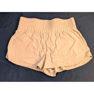 JoyLab Running Shorts ~ Womens Medium Tan High Rise Smocked Waist Pockets Active